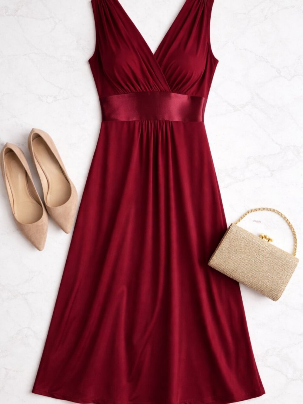 Jones Wear Red Satin Ruched V Neck‎ Midi Dress 4 Cocktail Holiday Wedding Guest